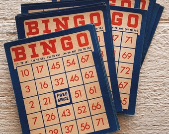 Vintage Bingo Cards- Vintage paper ephemera lot vintage game, travel games, blue and red bingo, road trip, car bingo, vintage bingo card