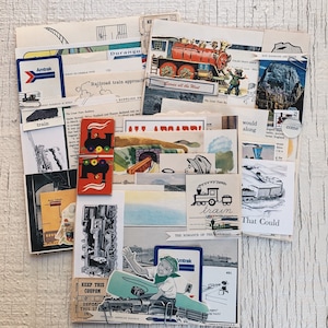 May include: A collage of vintage train-themed ephemera, including postcards, ticket stubs, and advertisements. The collage features images of trains, train stations, and train tracks. The text on the ephemera includes the words "Amtrak", "Durango", "Railroad train approach", "Serves all the West", "The Great Train Box", "All Aboard", "train", "The Romance of the Railroad", "That Could", "would along", "come", "Keep this coupon", "Deposit this stub in", "and "Freight American Railway".