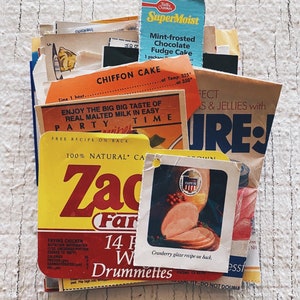 Vintage Recipe pages lot- Vintage paper ephemera lot vintage recipe ephemera, ads food box recipes, vintage food boxes, vintage ads