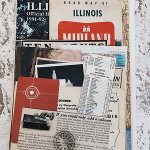Illinois State Vintage Travel Pack-Lotto effimero di carta vintage Pacchetto di carta, opuscolo, francobolli, foto, cartoline, mappe, schede informative