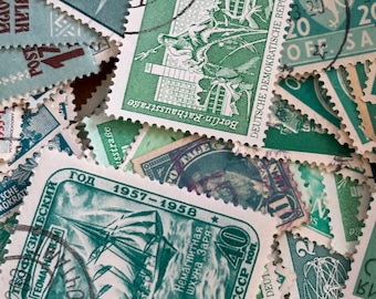 Francobolli vintage usati turchesi (25) Francobolli vintage turchesi lotto di francobolli di tutto il mondo, stile verde acqua salvia, ciano, verde ST1