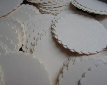 Scalloped Circle Die Cuts (20) about 1.5 in diameter Manila cream scallop tag junk journal journaling spot, flower, scallop spot P1