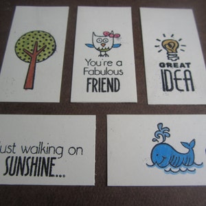 A Little Note 5 1 each of Walking on Sunshine, Too Cool, Great Idea, Fabulous Friend, and a tree tags, packaging, gift wrap, handmade image 4