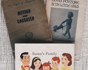 Libri vintage per mamme - Lotto di materiale cartaceo vintage Pacchetto di carta, materiale cartaceo, madre e figlia, manuale di igiene, la famiglia di Susan, buona postura CR1