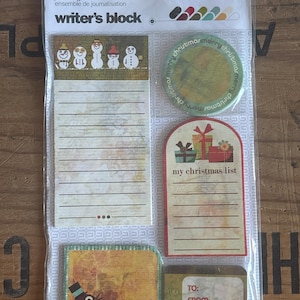 Blocs de journal de Noël pour les fêtes Writers Block par vintage Basic Grey, bonhomme de neige petit oiseau présente une liste de Noël CR3
