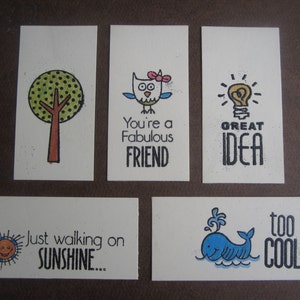 A Little Note 5 1 each of Walking on Sunshine, Too Cool, Great Idea, Fabulous Friend, and a tree tags, packaging, gift wrap, handmade image 3