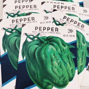 Vintage Zaad pakketten, ongebruikte Bull neus of grote paprika, eenzame ster zaad co. Farm efemeriden, peper zaad zak, groente, Texas