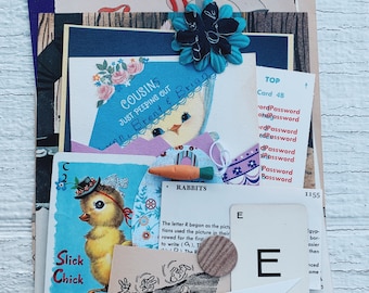 Pacchetto Pasqua - Lotto di carta vintage effimera Pacchetto di carta assortito con tecnica mista Coniglietto Pasquale Uova Fiori, Tema Pasqua, croce, spirituale CR2