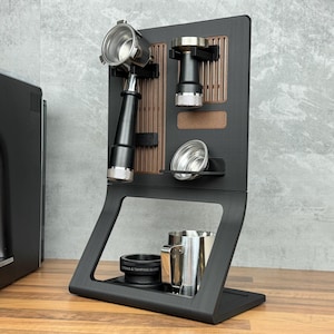 Barista Board for Portafilter and Tamper – Wall Shelf Espresso Station | Portafilter Holder & Accessory Organizer – Barista Organizer Board