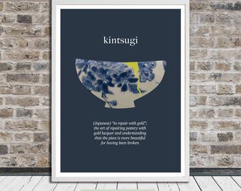 Kintsugi poster, Kintsukuroi, Japanese, Recovery, Healing, Wall Art, Word Art, Printable Art, Instant Digital Download