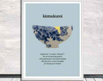 Kintsugi, Kintsukuroi, Kintsugi pottery poster, Illustration, Healing quotes, Wall Art, Word Art, Printable Art, Instant Digital Download