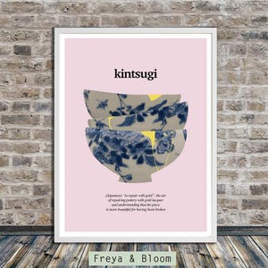 Kintsugi ceramics on light pink, Kintsukuroi, Japanese aesthetics, Poster, Healing, Words, Printable Art, Instant Digital Download imagen 1