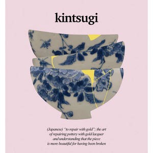 Kintsugi ceramics on light pink, Kintsukuroi, Japanese aesthetics, Poster, Healing, Words, Printable Art, Instant Digital Download image 2