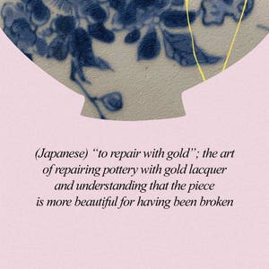 Kintsugi ceramics on light pink, Kintsukuroi, Japanese aesthetics, Poster, Healing, Words, Printable Art, Instant Digital Download imagen 5