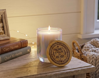 Soy candle 14oz "Home is where the heart is" eco-friendly gift home glass