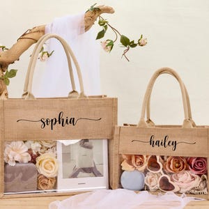 Personalized Bridesmaid Gift Bag Custom Burlap Bag Beach Tote Bag Jute Beach Bag Bachelorette Party Bridesmaid Proposal Bridal Party Gift