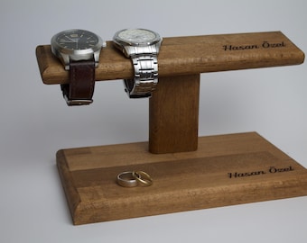 Personalized Watch Stand for 4 Watches, Custom Wood Watch Organizer, Engraved Groomsmen Gift