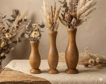 Jarrón de haya teñido de nogal, decoración minimalista japonesa, recipiente Wabi Sabi, estante escandinavo, objeto