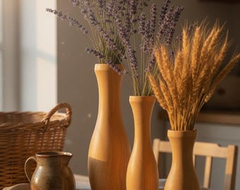 Jarrón de haya torneado a mano, regalo de 5.º aniversario para él, decoración de oficina para hombres, sostenible