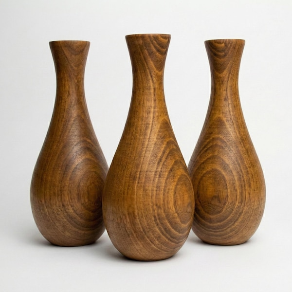 Hand Turned Hornbeam Wood Bud Vase, Japandi Wabi Sabi Shelf Decor
