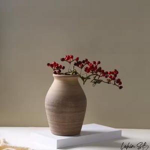 Rustic Handmade Ceramic Vase – Textured Pottery | Neutral Earthy Decor | Boho Japandi Wabi-Sabi | Vase for Dried Flowers