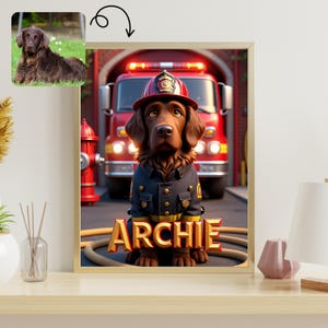 Custom Pet Character – Dog in Firefighter Gear | Personalized Pet Art Gift | Custom Pet Character |