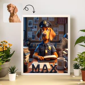 Funny Dog Portrait – Custom Pet as Policeman in Uniform | Unique Pet Lover Gift | Custom Pet Art for Dog Owners |
