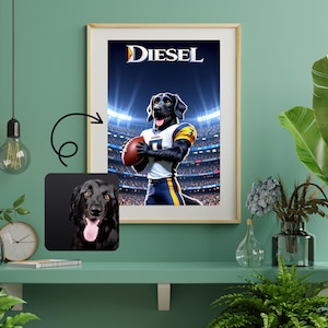 Football Dog Portrait | Pet Portrait | Dog Football Star Portrait | Custom Pet Gift for Sports Fans | Custom Pet Art