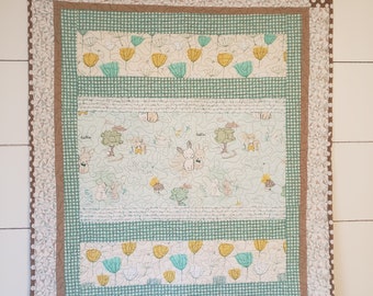 Neutral Bunny Baby Homemade Quilt