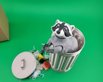 Racoon Trash Panda in a Trash Can