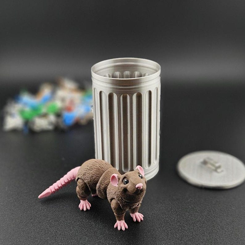 3D Printed Articulated Rat in Trash Can, Whimsical Fidget Toy - Etsy