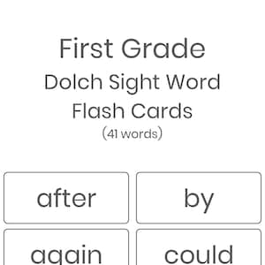 Printable First Grade Dolch Sight Words Flash Cards, 41 words INSTANT DOWNLOAD image 1