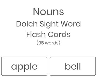 Printable Nouns Dolch Sight Words Flash Cards, 95 words - INSTANT DOWNLOAD