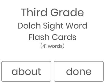 Printable Third Grade Dolch Sight Words Flash Cards, 41 words - INSTANT DOWNLOAD