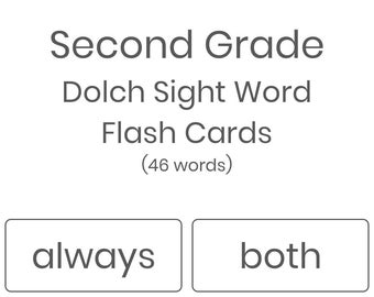 Printable Second Grade Dolch Sight Words Flash Cards, 46 words - INSTANT DOWNLOAD