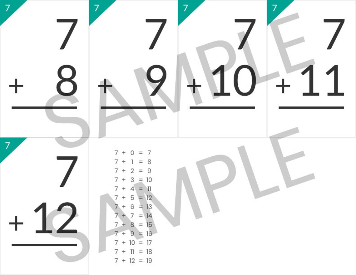 Printable Addition Flash Cards Complete Set INSTANT Etsy