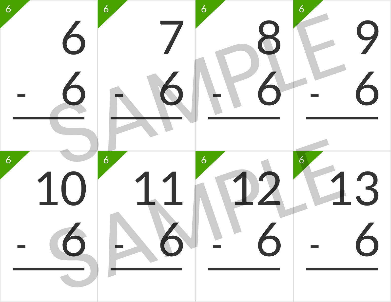 Printable Subtraction Flash Cards, Complete Set INSTANT DOWNLOAD Etsy