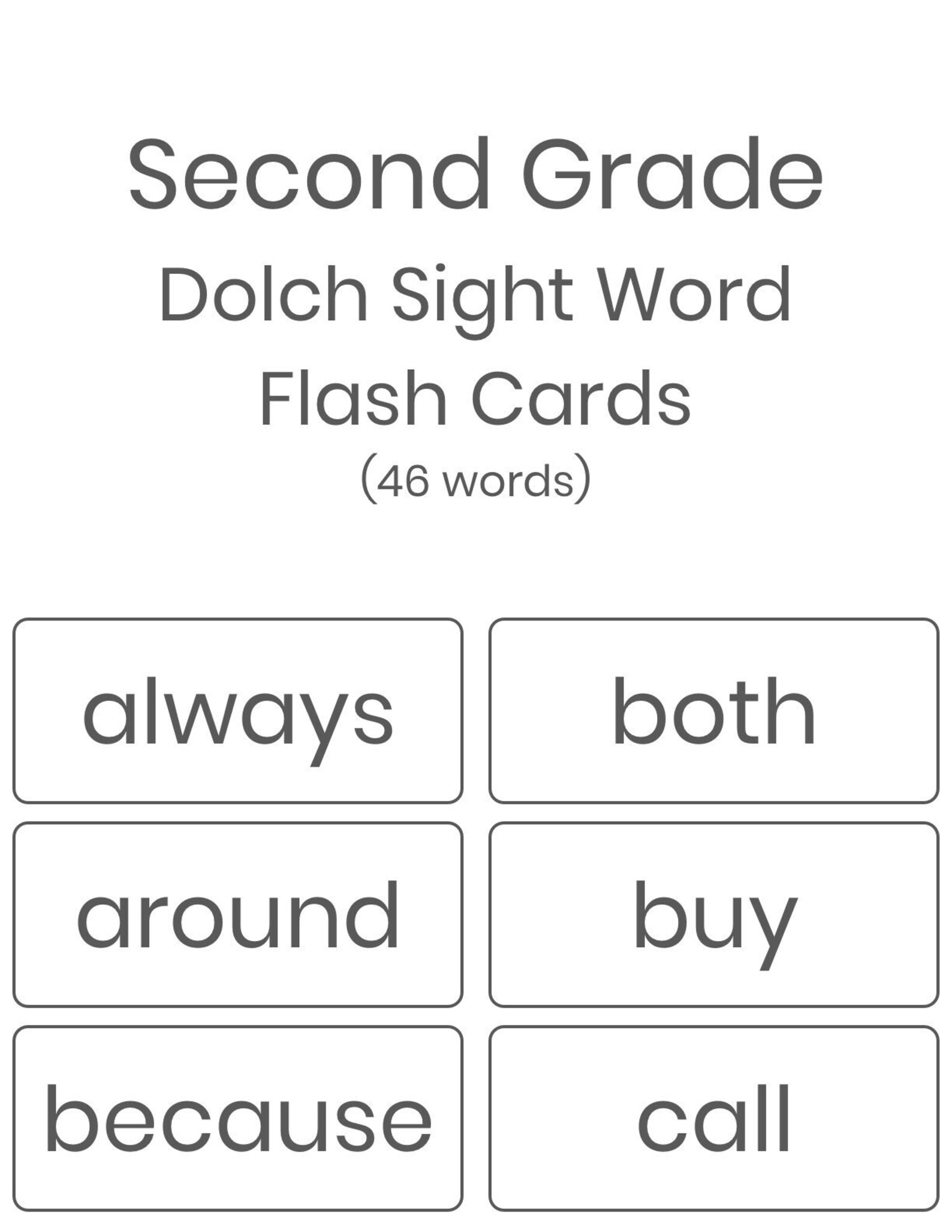Printable Second Grade Dolch Sight Words Flash Cards 46 Words Etsy