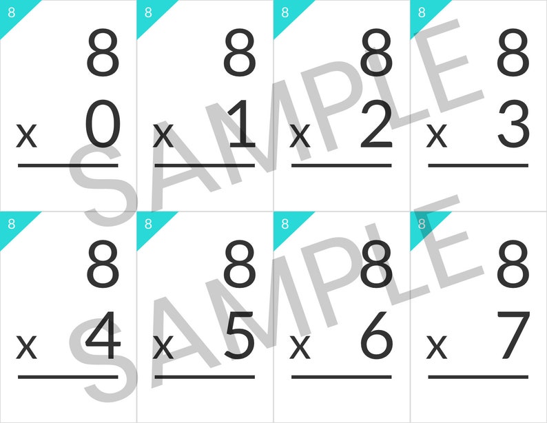 Printable Multiplication Flash Cards, Complete Set INSTANT DOWNLOAD Etsy