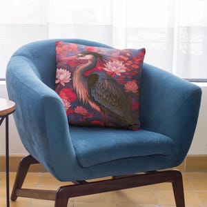 Blue colorful Elegant coastal Heron Decorative Pillowcase, Nature-themed Home Decor, bird themed , Cozy Living Spaces Floral Accent Pillows