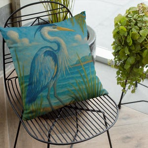 Coastal Blue Heron Pillowcase  Tropical Nature Art Cushion Cover Coastal Home Decor, Gift for Nature Lovers with