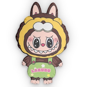 Custom Cute Labubu circus lion Character Pillow  Soft Plush Cartoon Doll | Funny Labubu Plushie with Drink | Kawaii Room Decor or Gift