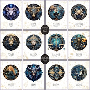Zodiac Wall Art Boho Astrology Decor Printable Zodiac Signs Digital Download Celestial Poster Set Horoscope Print Spiritual Decor Artwork
