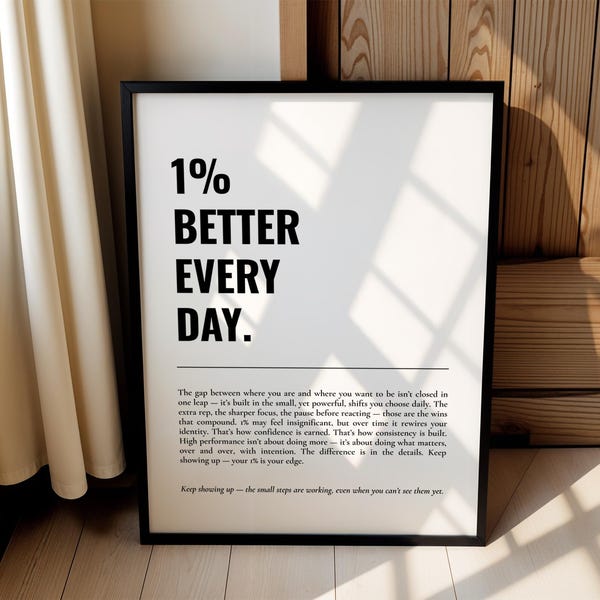 Motivational Wall Art Print: 1% Better Every Day (Digital Download)