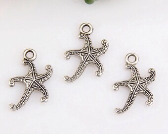 Starfish Pendants, Silver tone charms, Double Sided Starfish Charms, Sea Life Charm, Ocean or Sea Theme, Beach Theme Charm, Lead Free - C004