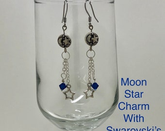 Silver Star Earrings, Shooting Star Dangle Earrings, Star Drop Earrings, Children’s & Women’s Celestial Jewelry, Open Star Earrings, DE-010