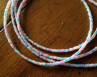 Pastel Rainbow Necklace, Multi Color Glass Seed Bead Necklace, Women’s or Children’s Single Strand Necklace, Wrap Bracelet, Anklet, - SBN003