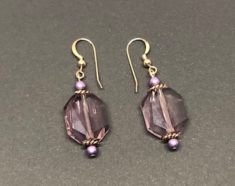 Purple Drop Earrings, Octagon Dangle Earrings, Light Purple Earrings, Women’s Earrings, Mother’s Day Gift, Cute Earrings, Christmas, DE-008