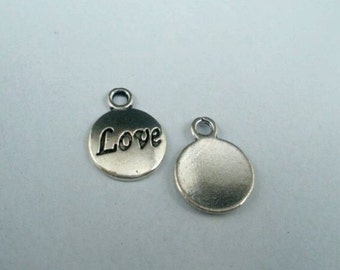 Love Charm, Silver Tone Round Charms, Inspirational Word Charm, **Lead Free**, 11.5x15.5mm -  Love-Charm