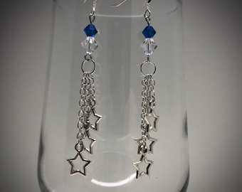 Silver Cascading Star Earrings, Shooting Star Dangle Earrings, Star Drop Earrings, Children’s & Women’s Earrings, Cute Star Earrings, DE-009